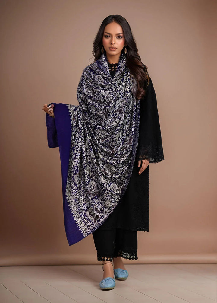 Sanaulla Exclusive Range Pashmina Shawl MAMA D-1 Navy Blue - Winter Collection