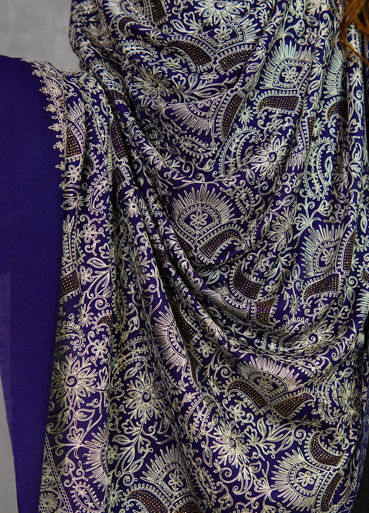 Sanaulla Exclusive Range Pashmina Shawl MAMA D-1 Navy Blue - Winter Collection