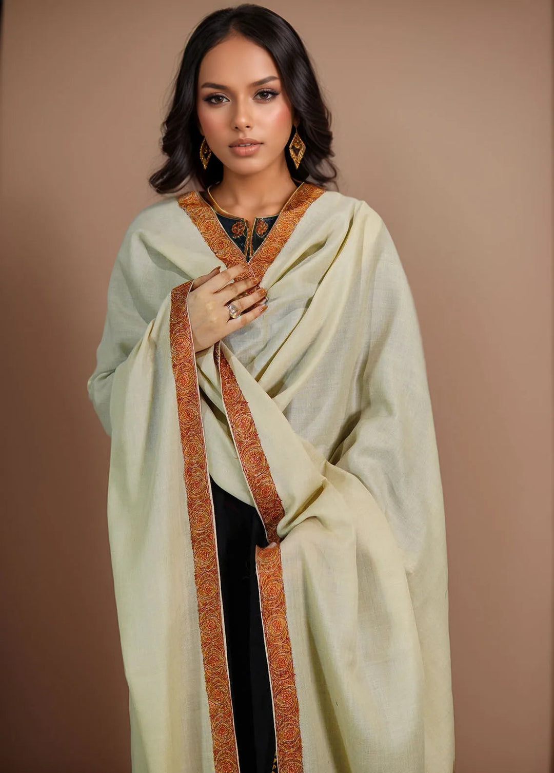 Sanaulla Exclusive Range Pashmina Shawl MAMA D-11 Beige 1 - Winter Collection