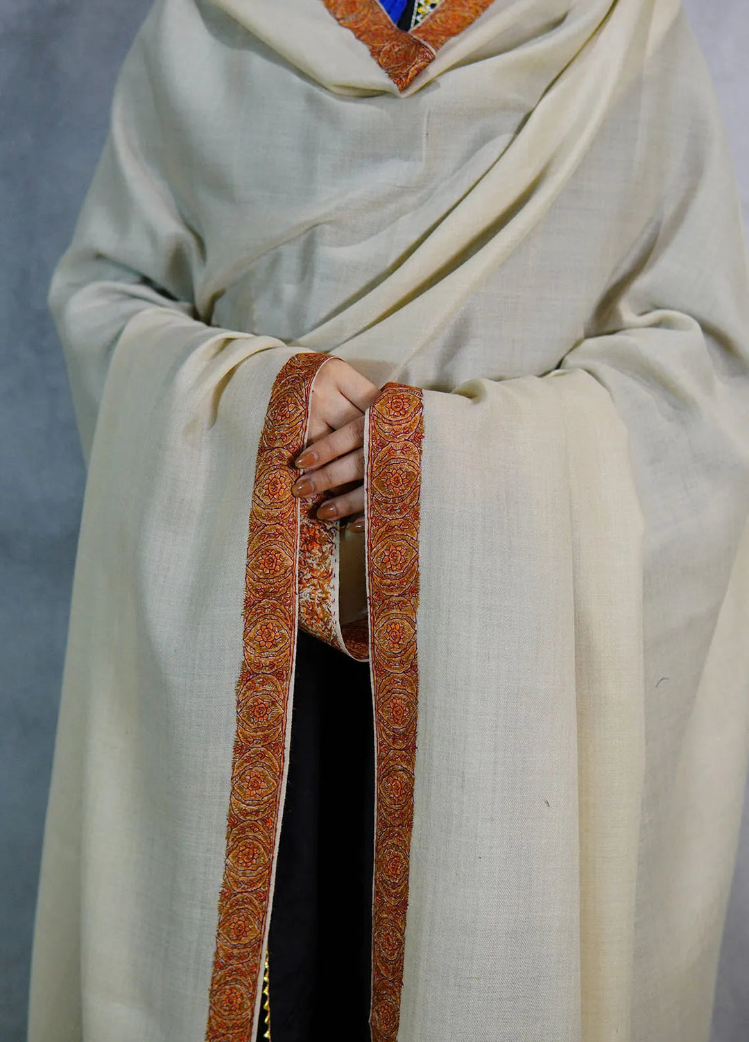 Sanaulla Exclusive Range Pashmina Shawl MAMA D-11 Beige 1 - Winter Collection