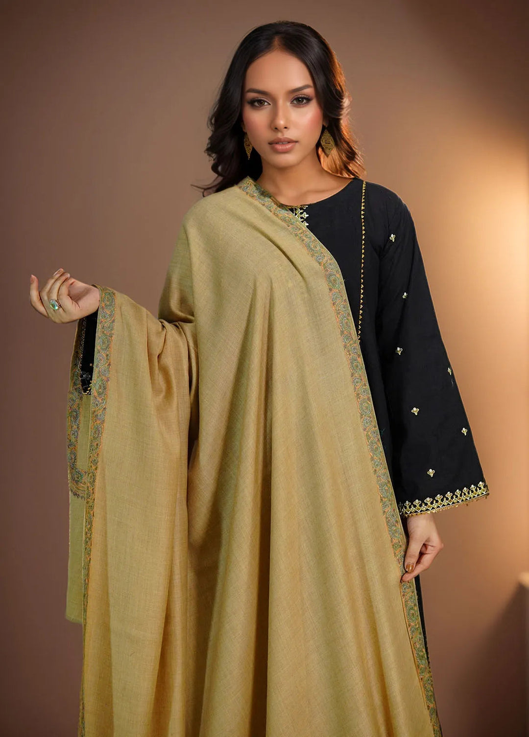 Sanaulla Exclusive Range Pashmina Shawl MAMA D-11 Brown - Winter Collection