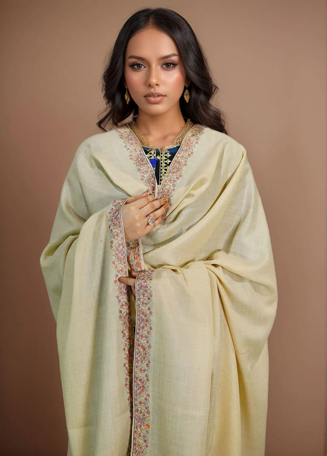 Sanaulla Exclusive Range Pashmina Shawl MAMA D-11 Fawn 1 - Winter Collection