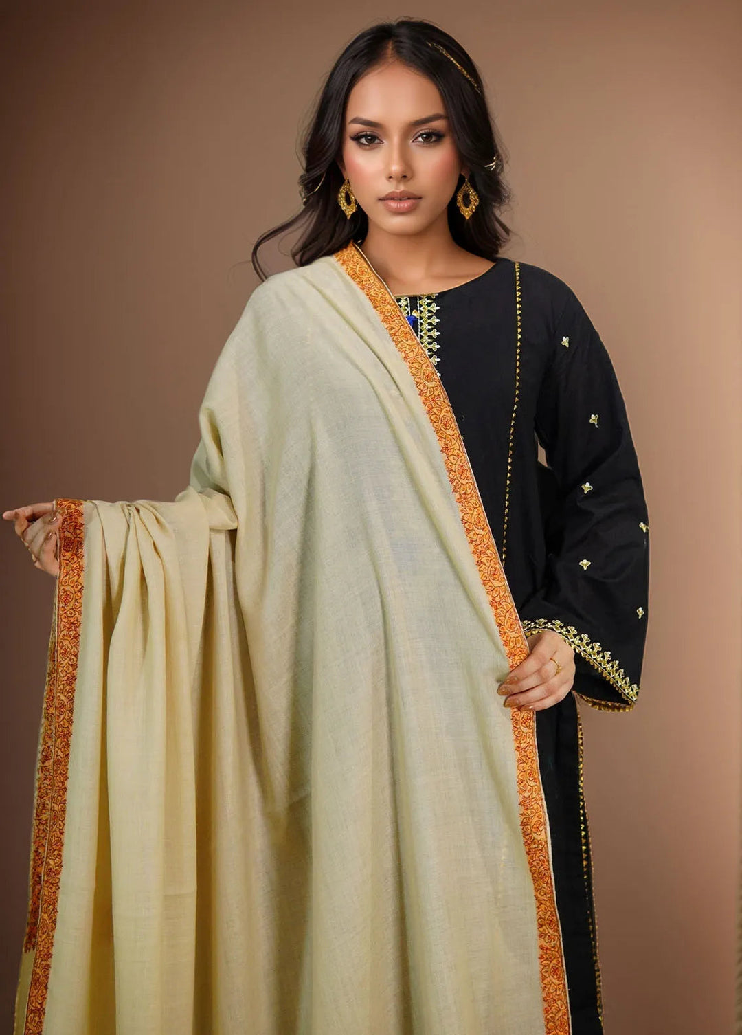 Sanaulla Exclusive Range Pashmina Shawl MAMA D-11 Fawn 2 - Winter Collection