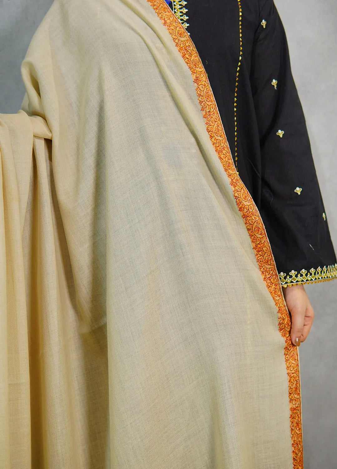 Sanaulla Exclusive Range Pashmina Shawl MAMA D-11 Fawn 2 - Winter Collection