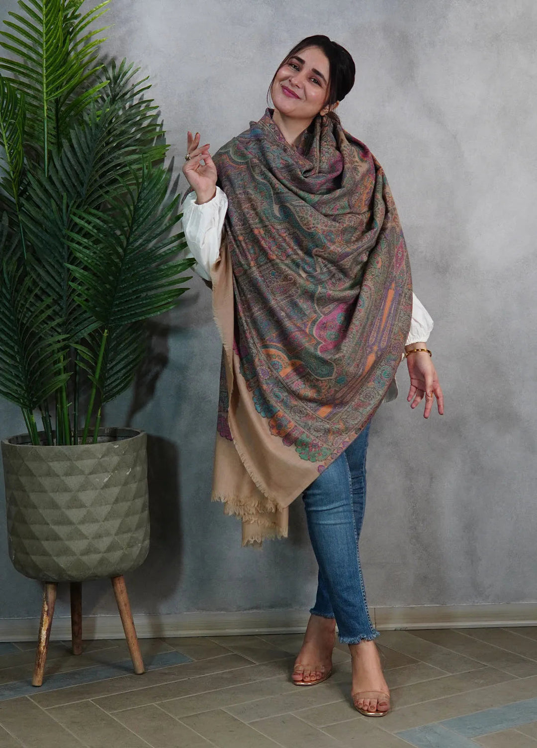 Sanaulla Exclusive Range Pashmina Shawl Mama D-14 Multi 04 - Winter Collection