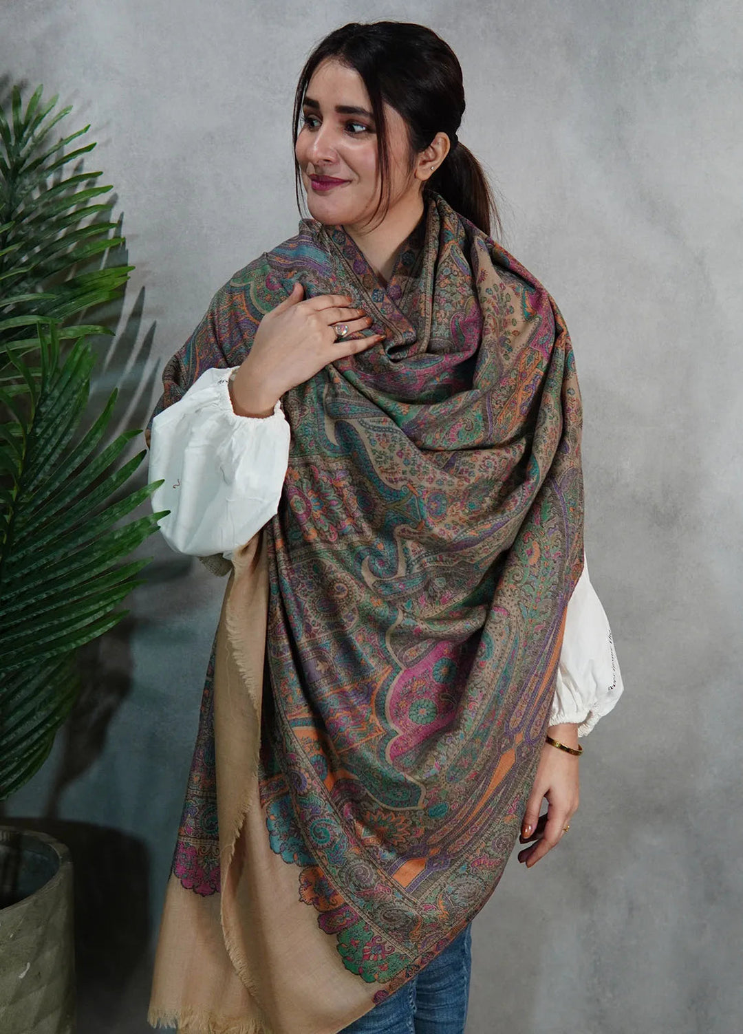 Sanaulla Exclusive Range Pashmina Shawl Mama D-14 Multi 04 - Winter Collection