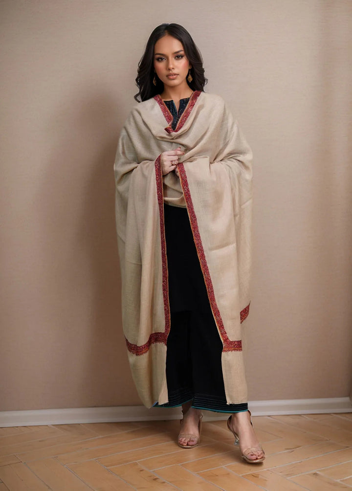 Sanaulla Exclusive Range Pashmina Shawl MAMA D-15 Light Brown - Winter Collection