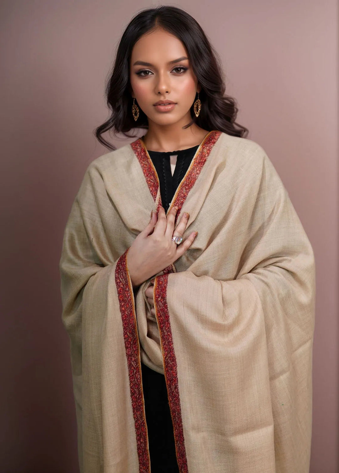 Sanaulla Exclusive Range Pashmina Shawl MAMA D-15 Light Brown - Winter Collection