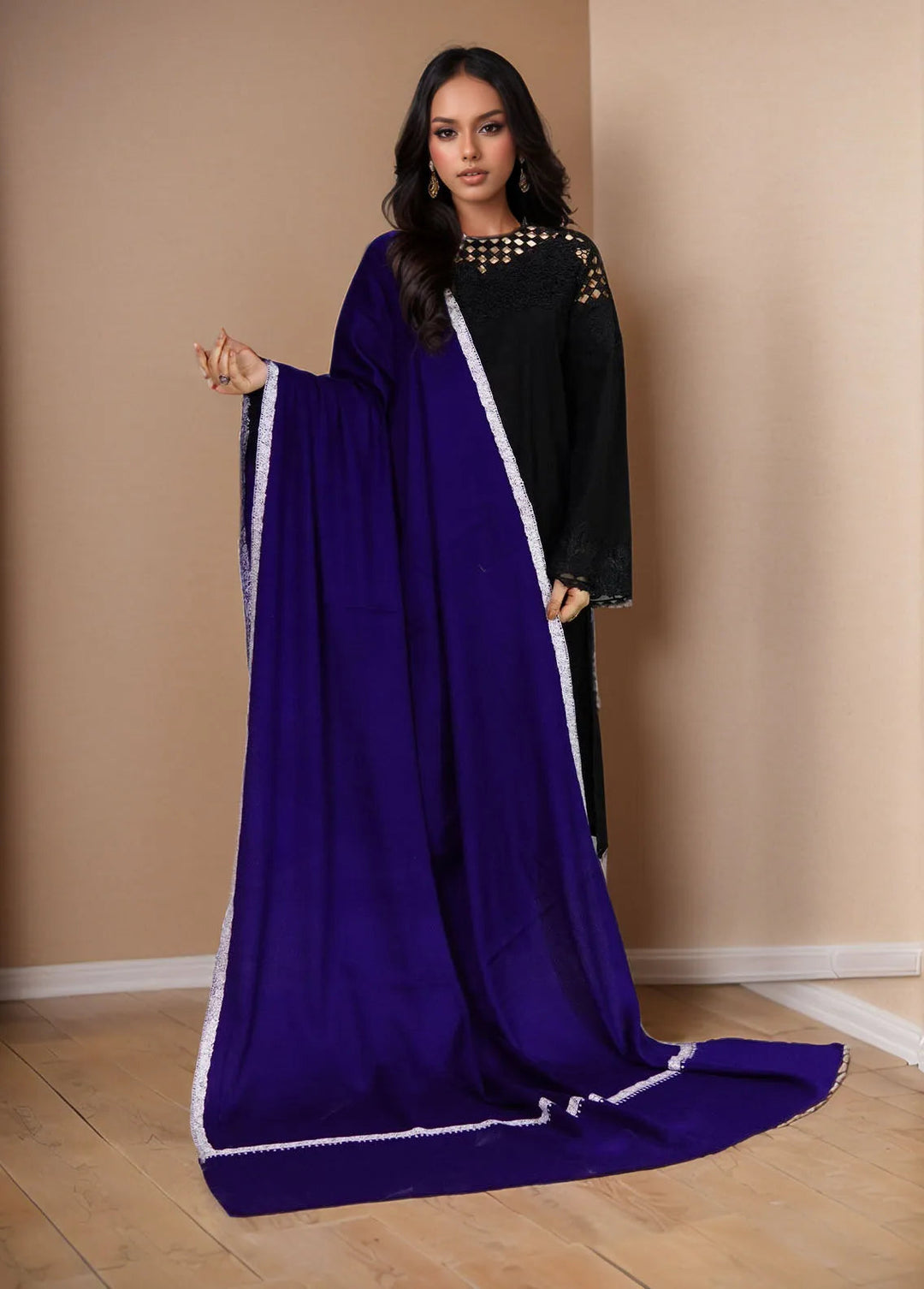 Sanaulla Exclusive Range Pashmina Shawl MAMA D-2 Blue - Winter Collection
