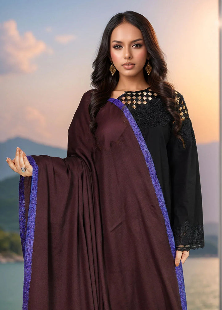Sanaulla Exclusive Range Pashmina Shawl MAMA D-2 Dark Brown - Winter Collection