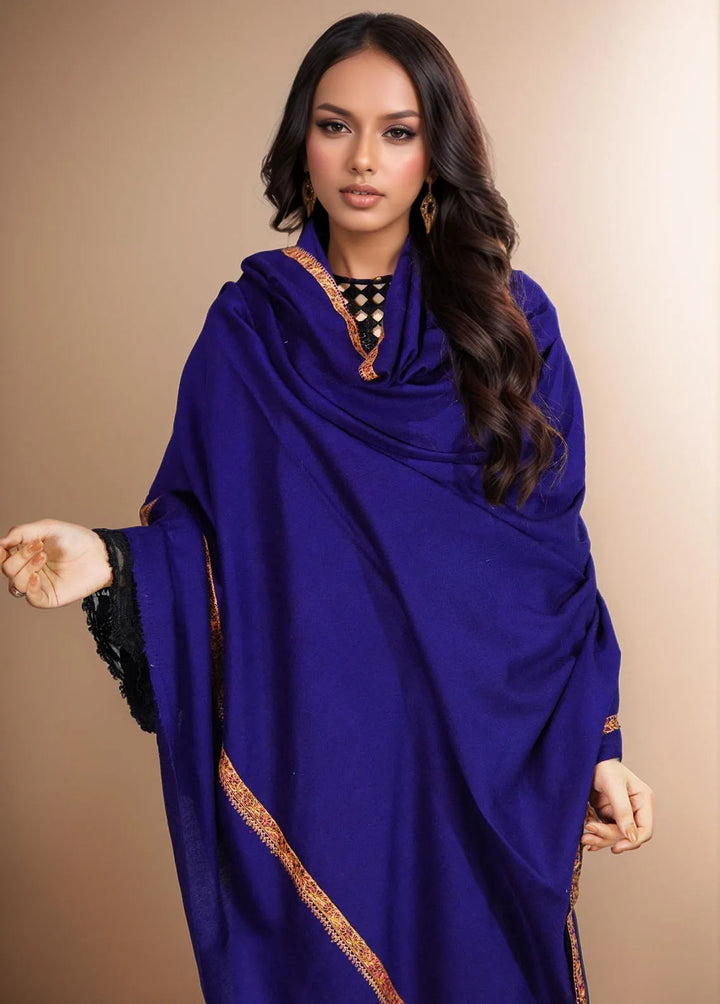 Sanaulla Exclusive Range Pashmina Shawl MAMA D-2 Navy Blue - Winter Collection