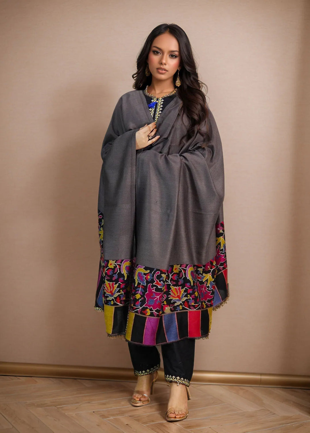 Sanaulla Exclusive Range Pashmina Shawl MAMA D-22 Multi 5 - Winter Collection