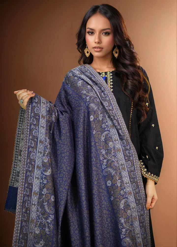 Sanaulla Exclusive Range Pashmina Shawl MAMA D-24 Navy Blue - Winter Collection