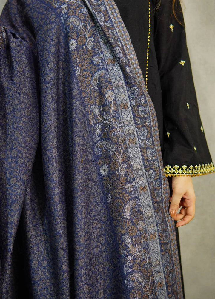 Sanaulla Exclusive Range Pashmina Shawl MAMA D-24 Navy Blue - Winter Collection