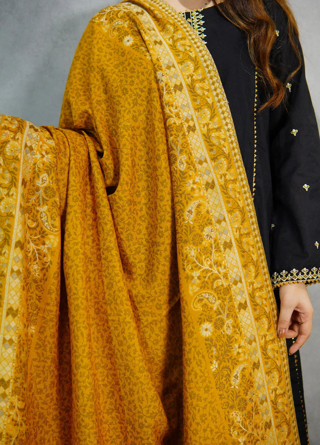 Sanaulla Exclusive Range Pashmina Shawl MAMA D-24 Yellow - Winter Collection