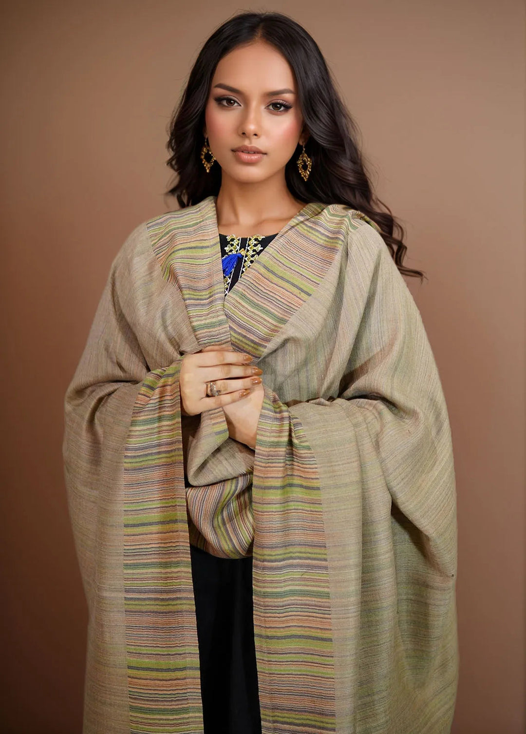Sanaulla Exclusive Range Pashmina Shawl MAMA D-29 Brown 1 - Winter Collection