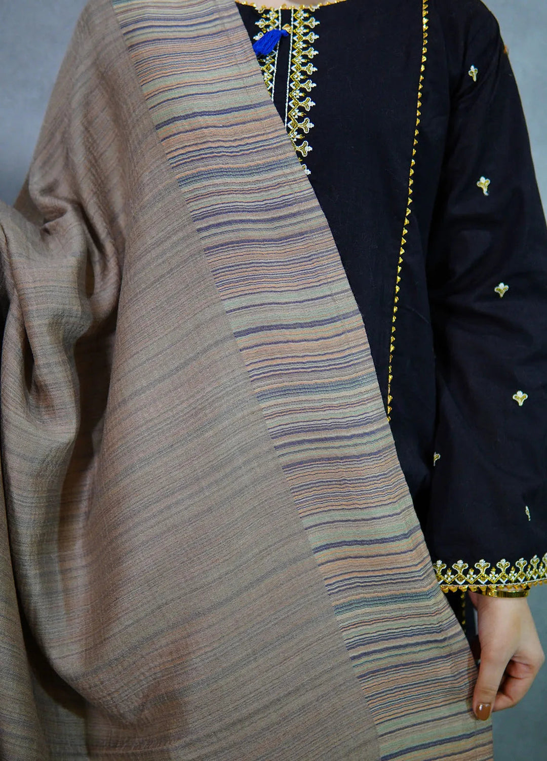Sanaulla Exclusive Range Pashmina Shawl MAMA D-29 Brown 3 - Winter Collection