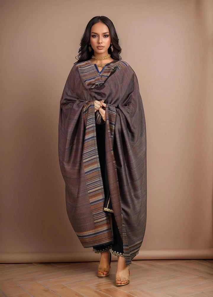 Sanaulla Exclusive Range Pashmina Shawl MAMA D-29 Dark Brown - Winter Collection