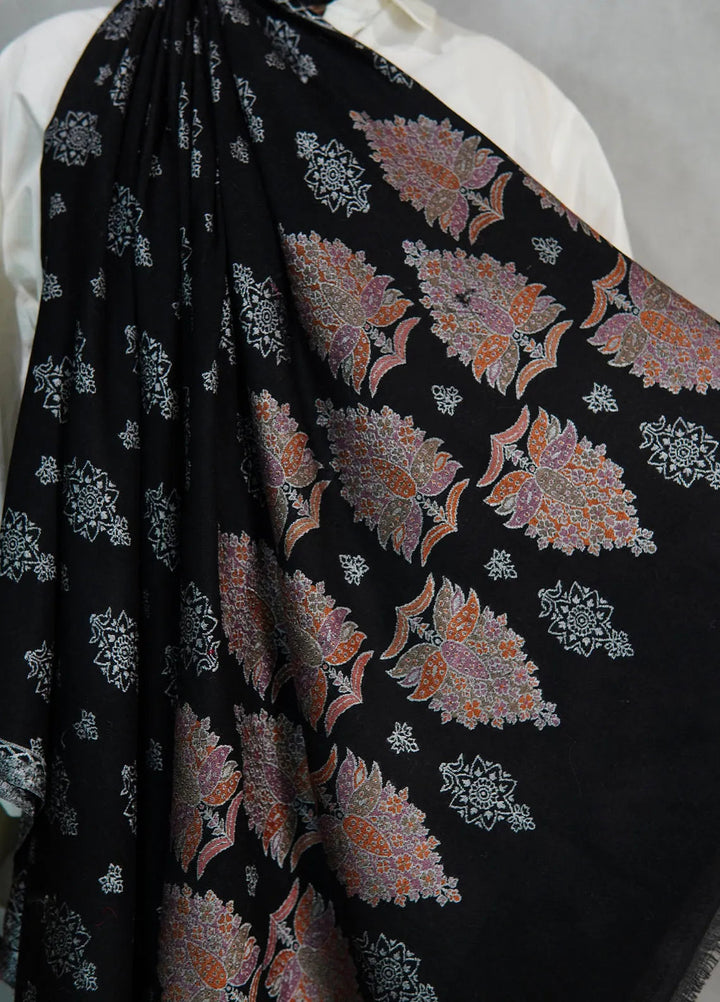 Sanaulla Exclusive Range Pashmina Shawl MAMA D-3 Black - Winter Collection