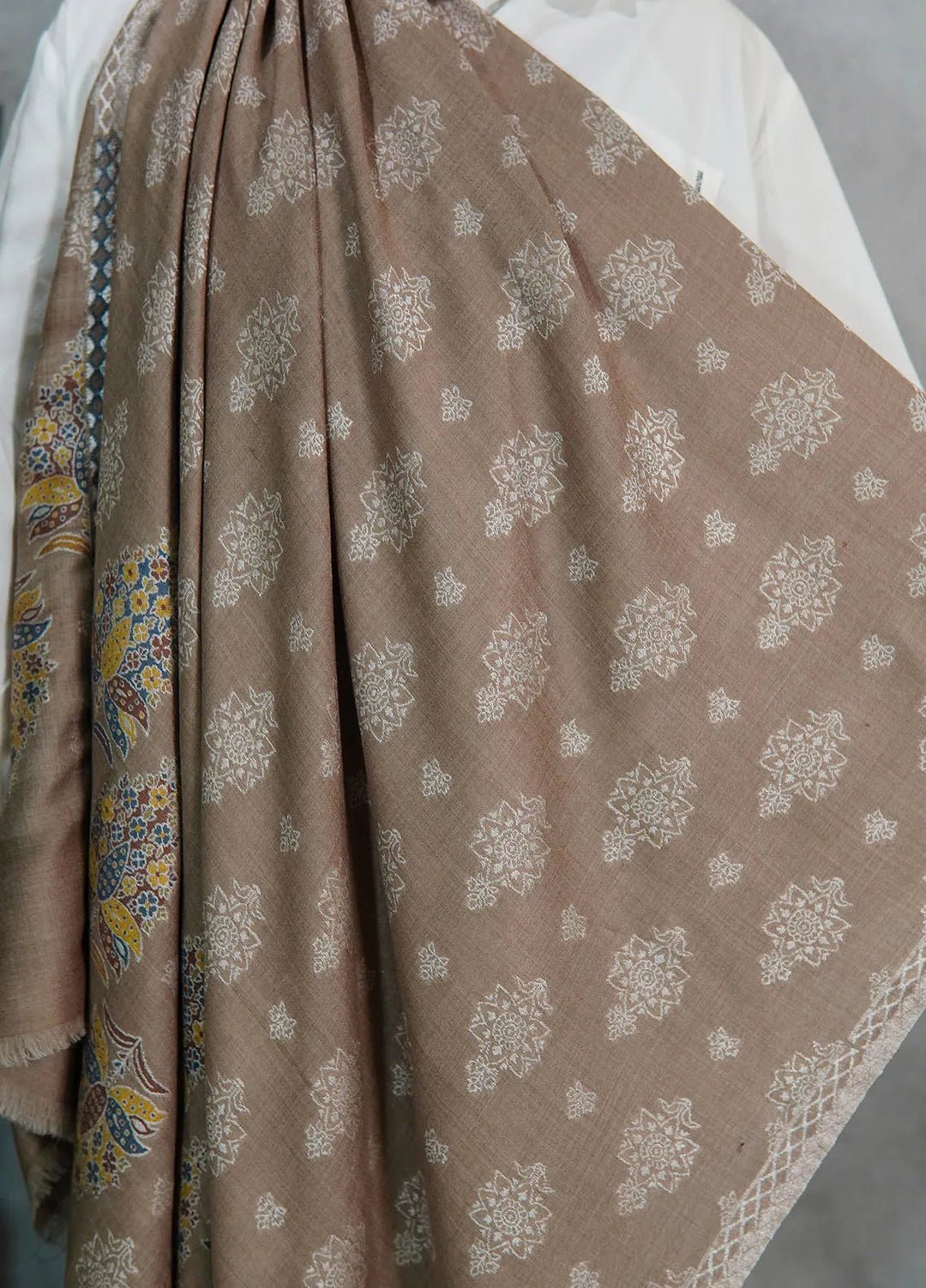 Sanaulla Exclusive Range Pashmina Shawl MAMA D-3 Dark Brown - Winter Collection