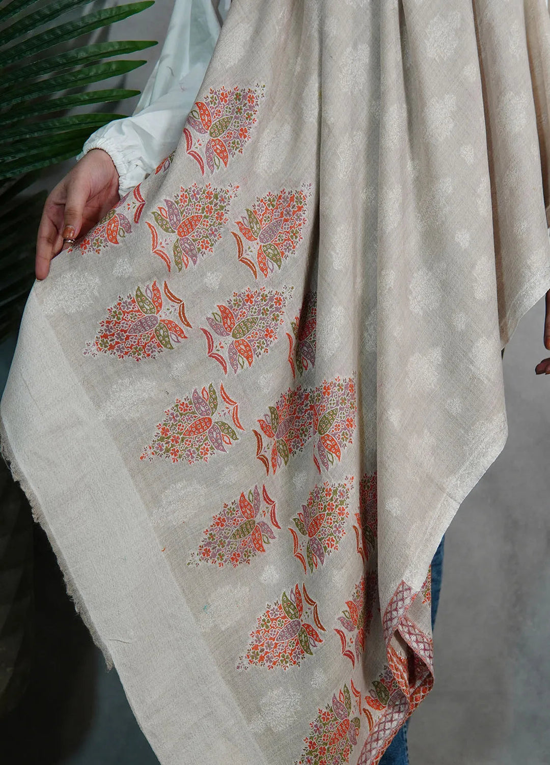 Sanaulla Exclusive Range Pashmina Shawl MAMA D-3 Fawn - Winter Collection