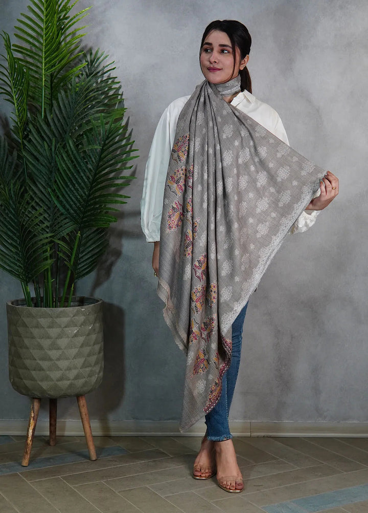 Sanaulla Exclusive Range Pashmina Shawl MAMA D-3 Grey - Winter Collection