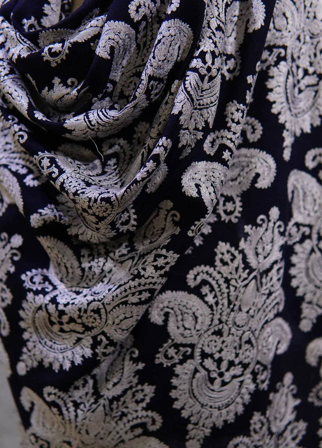 Sanaulla Exclusive Range Pashmina Shawl MAMA D-37 Dark Blue 1 - Winter Collection