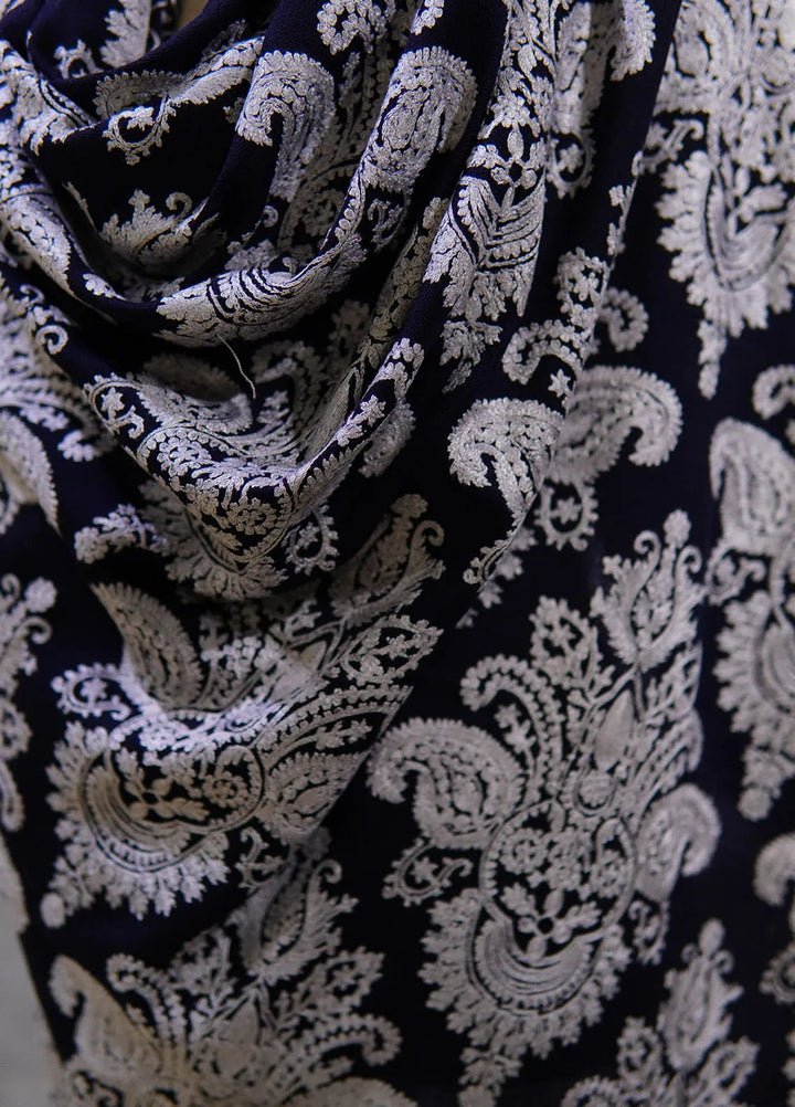 Sanaulla Exclusive Range Pashmina Shawl MAMA D-37 Dark Blue 1 - Winter Collection