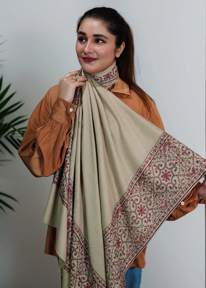 Sanaulla Exclusive Range Pashmina Shawl MAMA D-5 Beige - Winter Collection