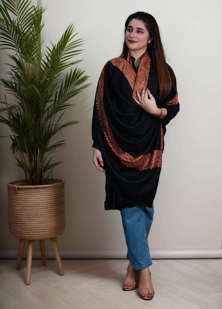 Sanaulla Exclusive Range Pashmina Shawl MAMA D-5 Black 1 - Winter Collection