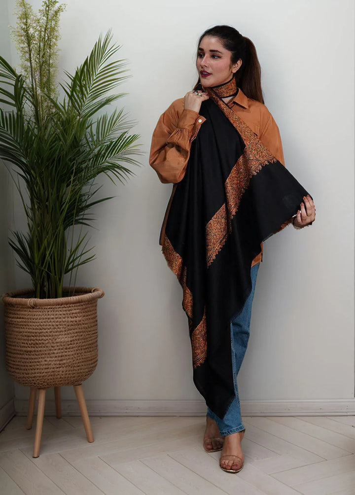 Sanaulla Exclusive Range Pashmina Shawl MAMA D-5 Black 2 - Winter Collection