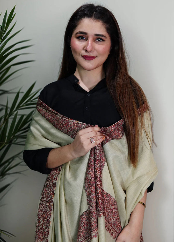 Sanaulla Exclusive Range Pashmina Shawl MAMA D-5 Cream - Winter Collection