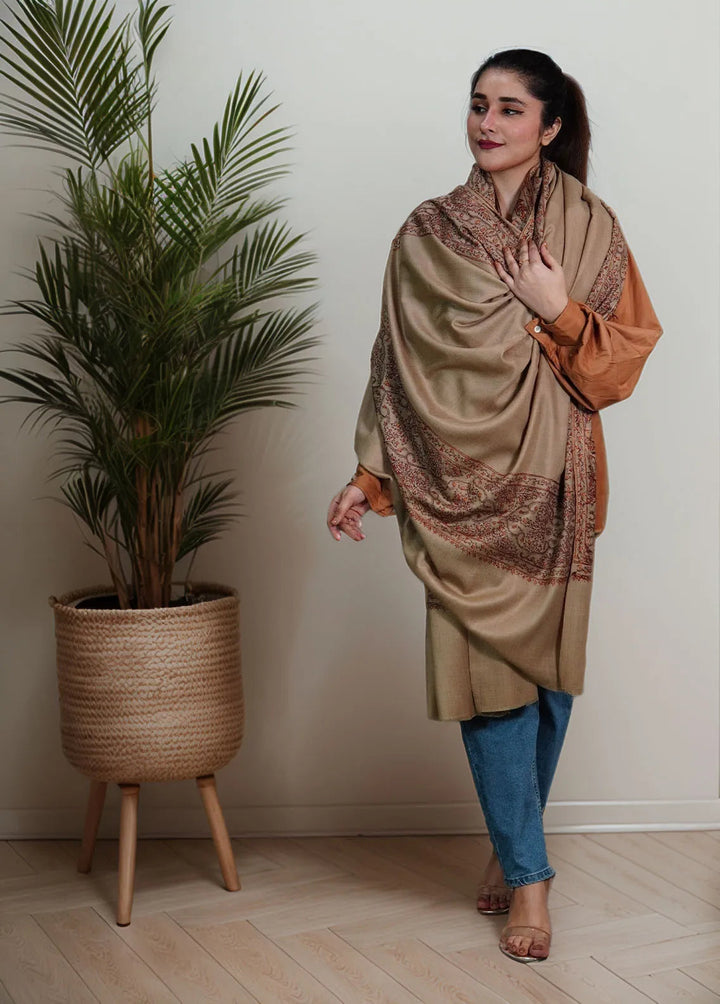 Sanaulla Exclusive Range Pashmina Shawl MAMA D-5 Dark Brown - Winter Collection