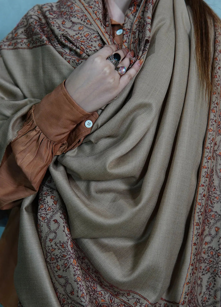 Sanaulla Exclusive Range Pashmina Shawl MAMA D-5 Dark Brown - Winter Collection