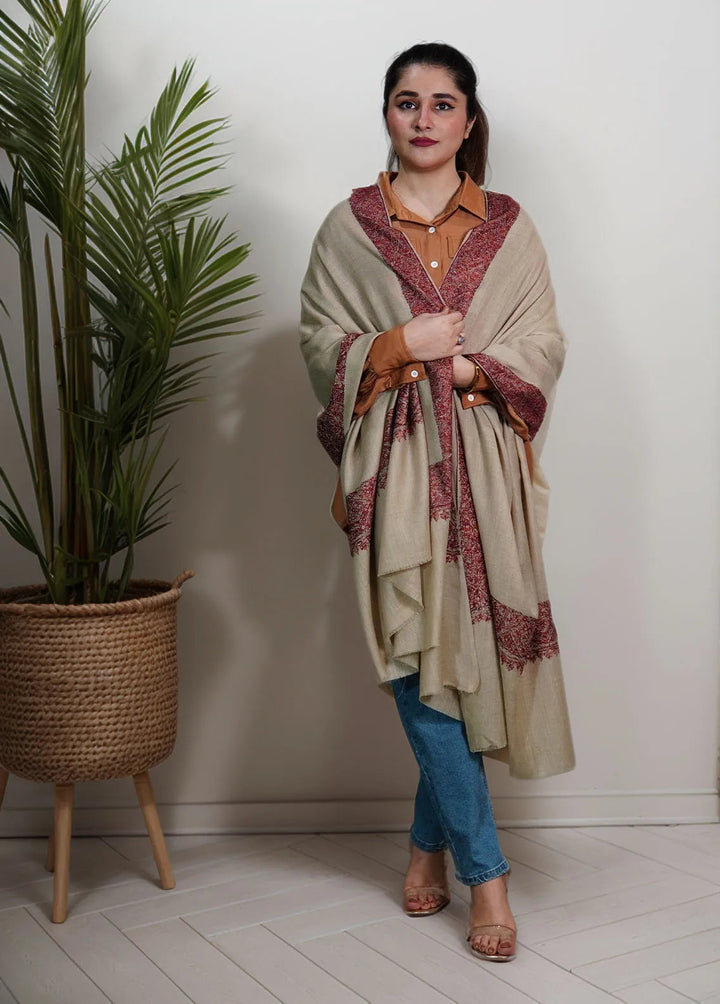 Sanaulla Exclusive Range Pashmina Shawl MAMA D-5 Light Brown - Winter Collection