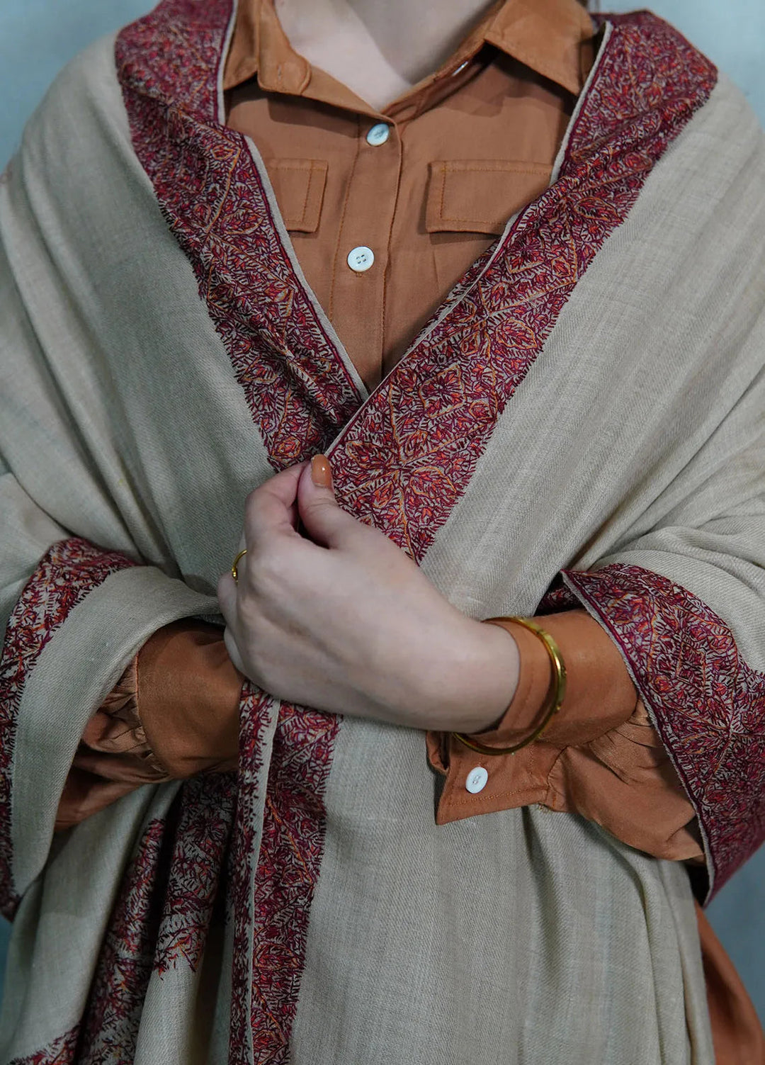 Sanaulla Exclusive Range Pashmina Shawl MAMA D-5 Light Brown - Winter Collection