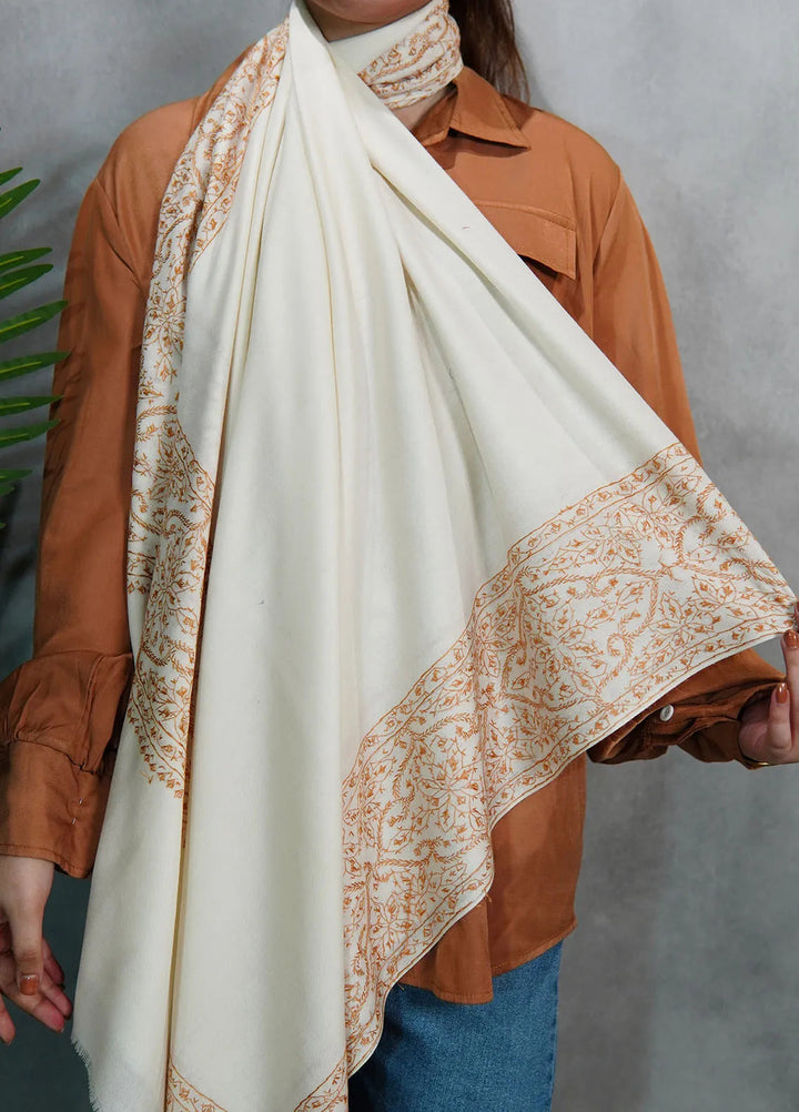 Sanaulla Exclusive Range Pashmina Shawl MAMA D-5 Off White - Winter Collection