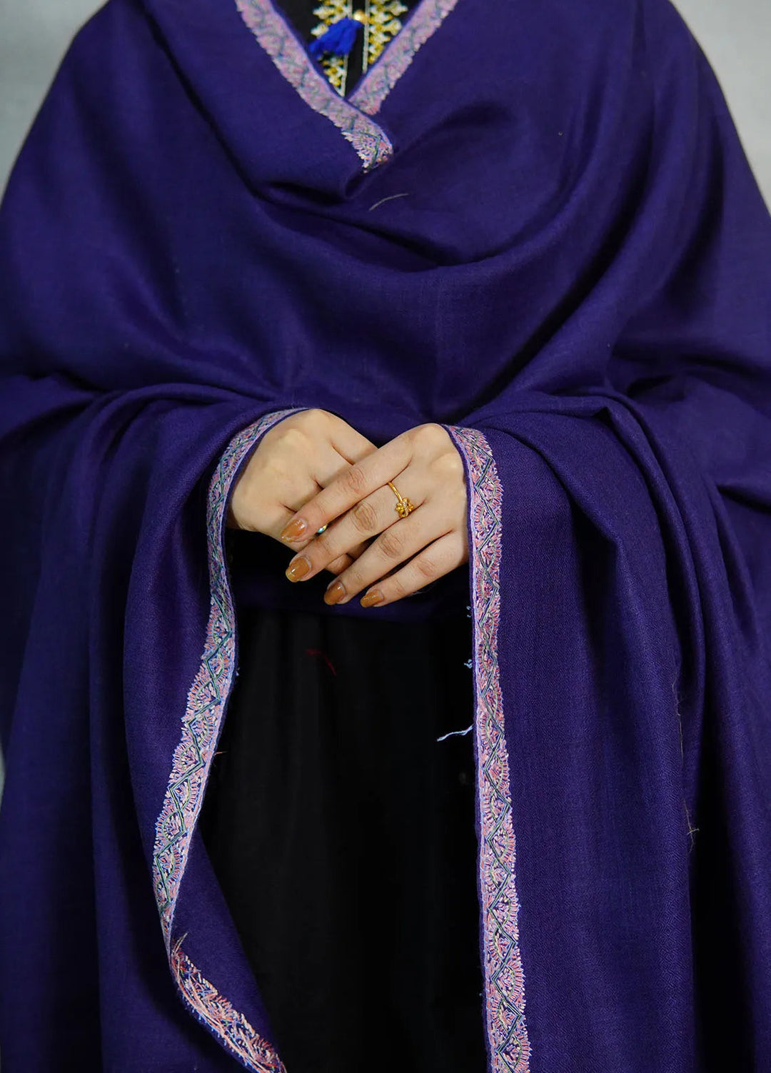 Sanaulla Exclusive Range Pashmina Shawl MAMA D-6 Blue - Winter Collection