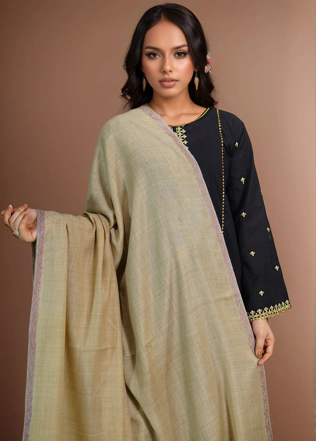 Sanaulla Exclusive Range Pashmina Shawl MAMA D-6 Brown 5 - Winter Collection