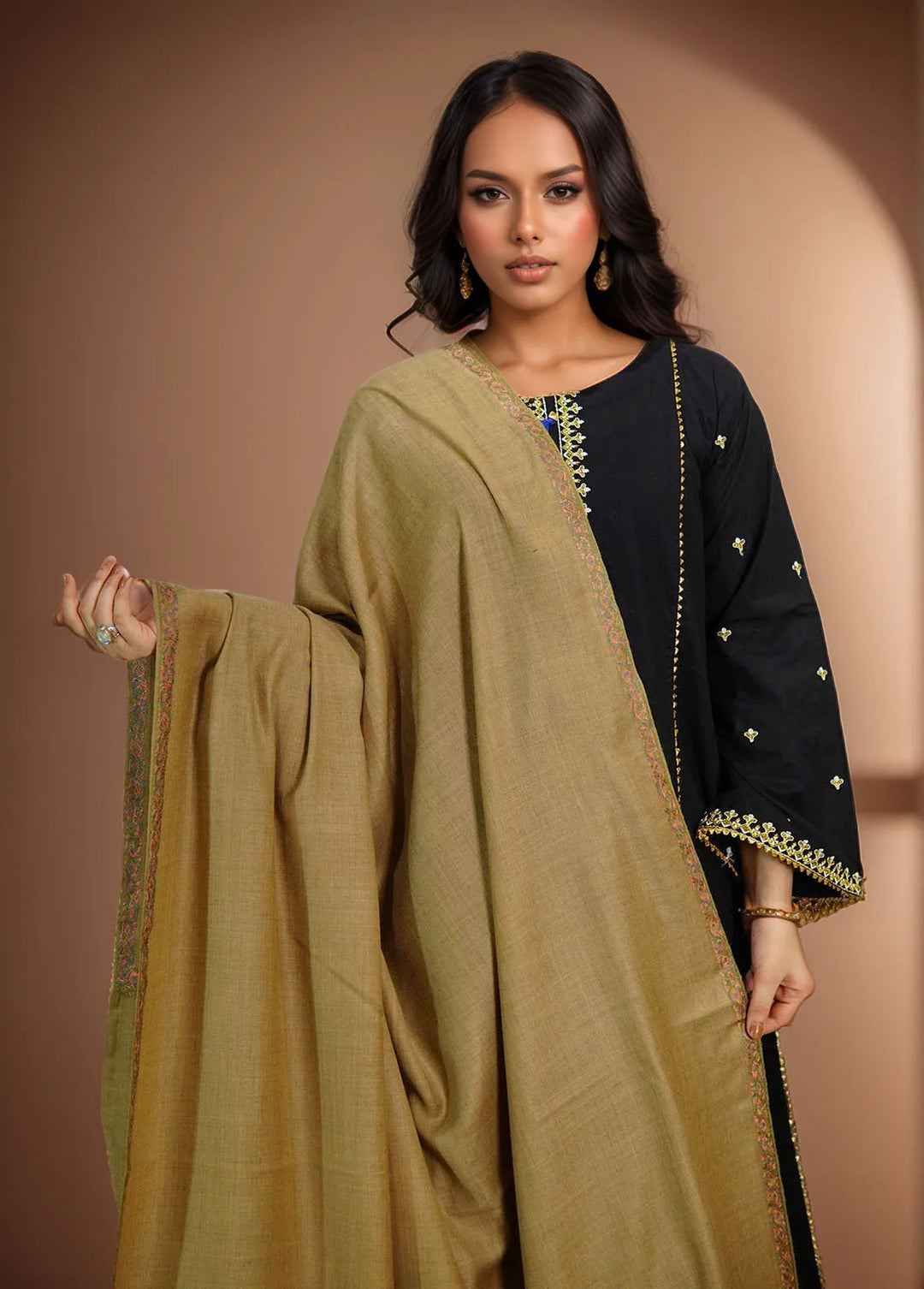 Sanaulla Exclusive Range Pashmina Shawl MAMA D-6 Dark Brown - Winter Collection