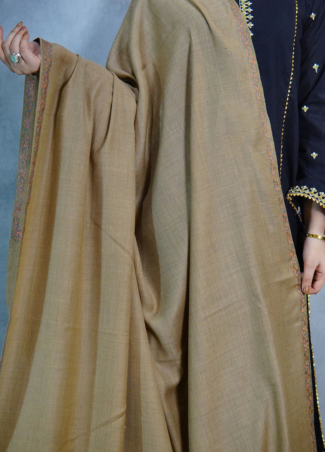 Sanaulla Exclusive Range Pashmina Shawl MAMA D-6 Dark Brown - Winter Collection