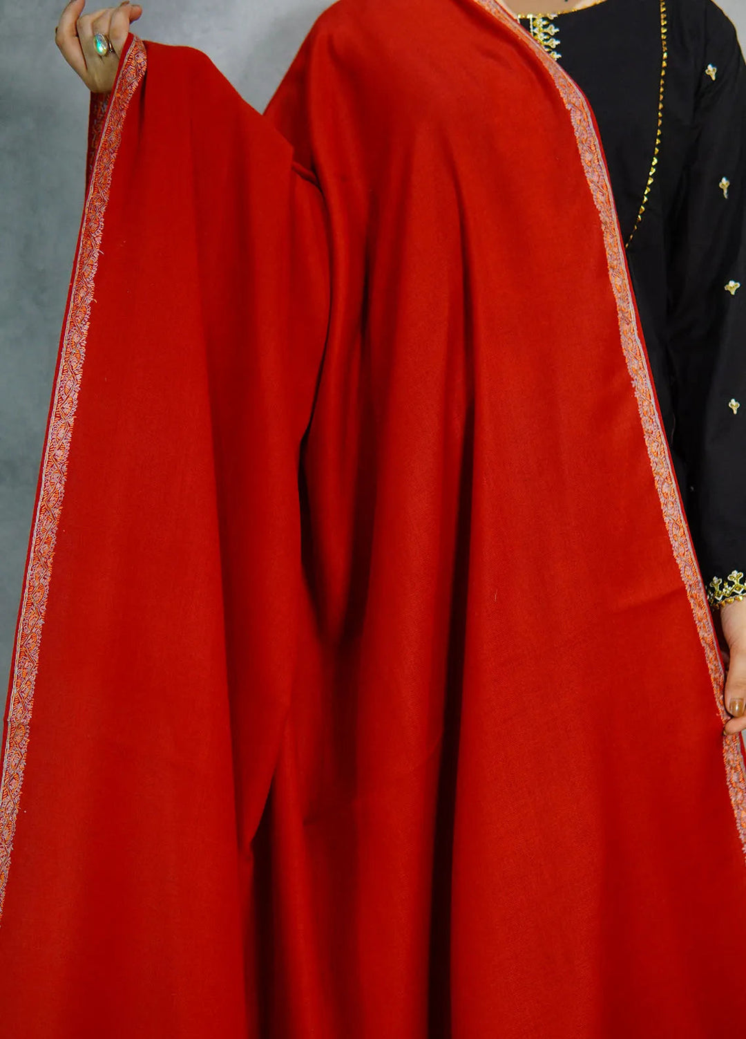 Sanaulla Exclusive Range Pashmina Shawl MAMA D-6 Red 2 - Winter Collection