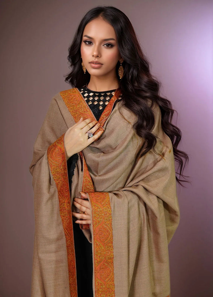 Sanaulla Exclusive Range Pashmina Shawl MAMA D-8 Dark Brown 1 - Winter Collection