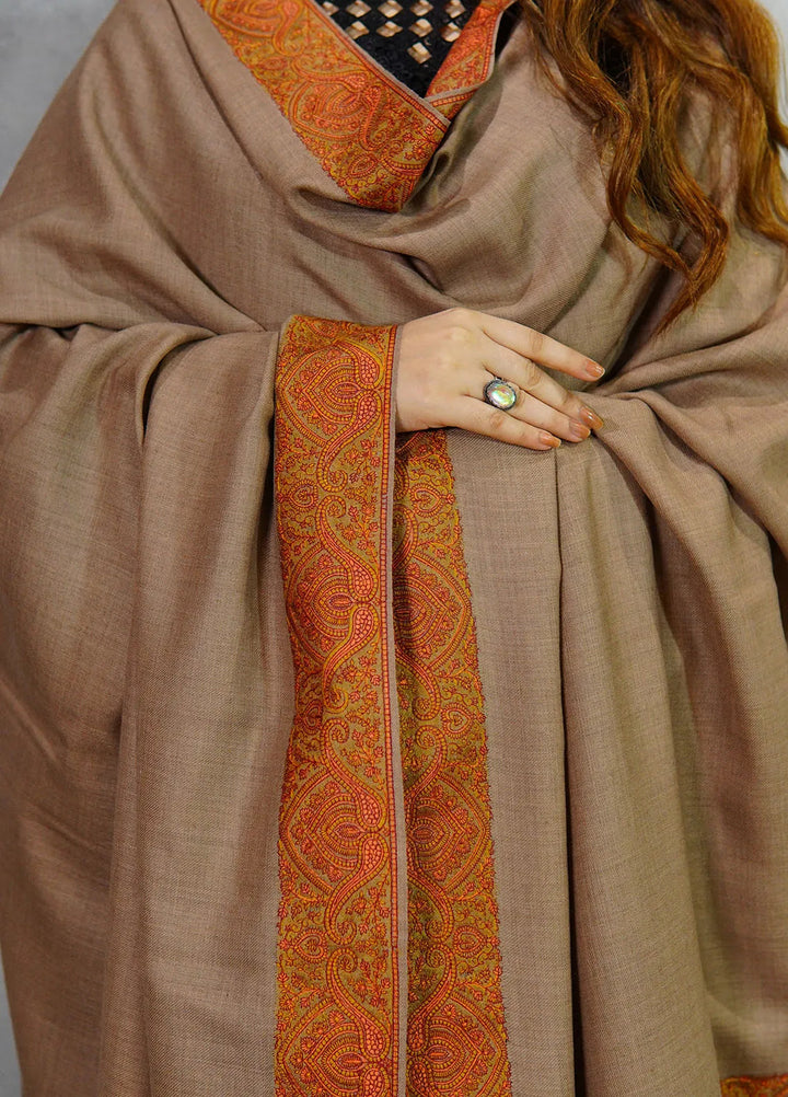 Sanaulla Exclusive Range Pashmina Shawl MAMA D-8 Dark Brown 1 - Winter Collection