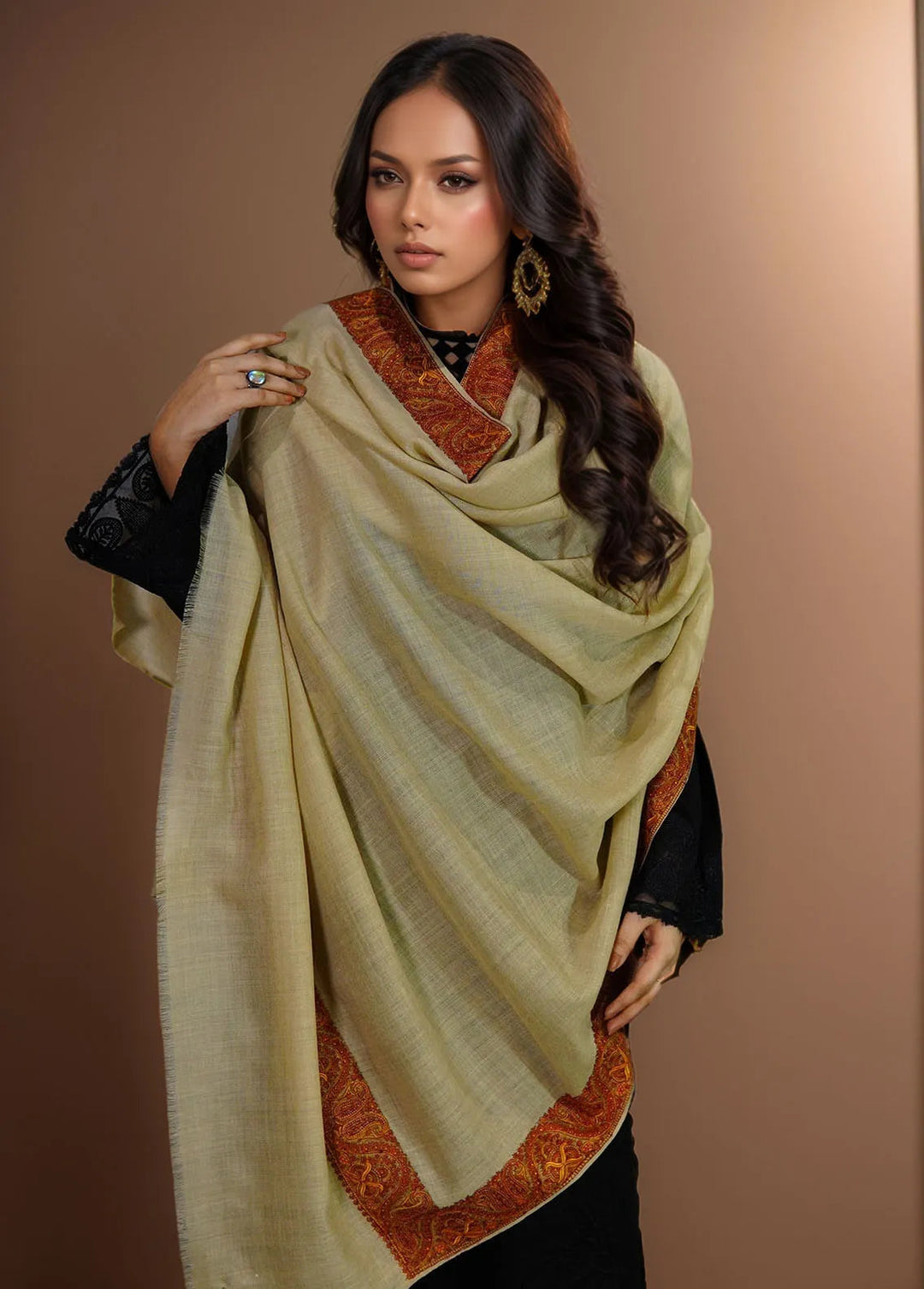 Sanaulla Exclusive Range Pashmina Shawl MAMA D-8 Fawn 3 - Winter Collection
