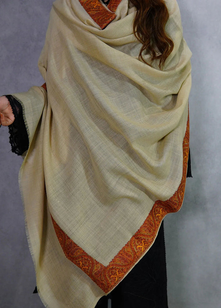 Sanaulla Exclusive Range Pashmina Shawl MAMA D-8 Fawn 3 - Winter Collection