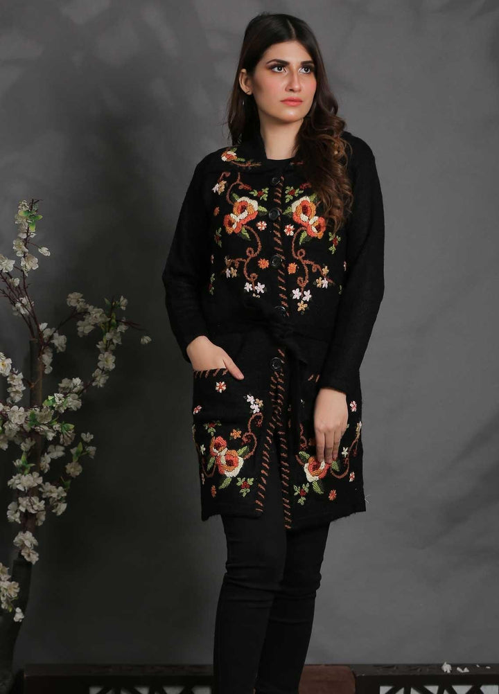 Sanaulla Exclusive Range Fancy Woolen Free Size  Sweater SUE21S G-F C3931-Black - Woolen Women Sweaters
