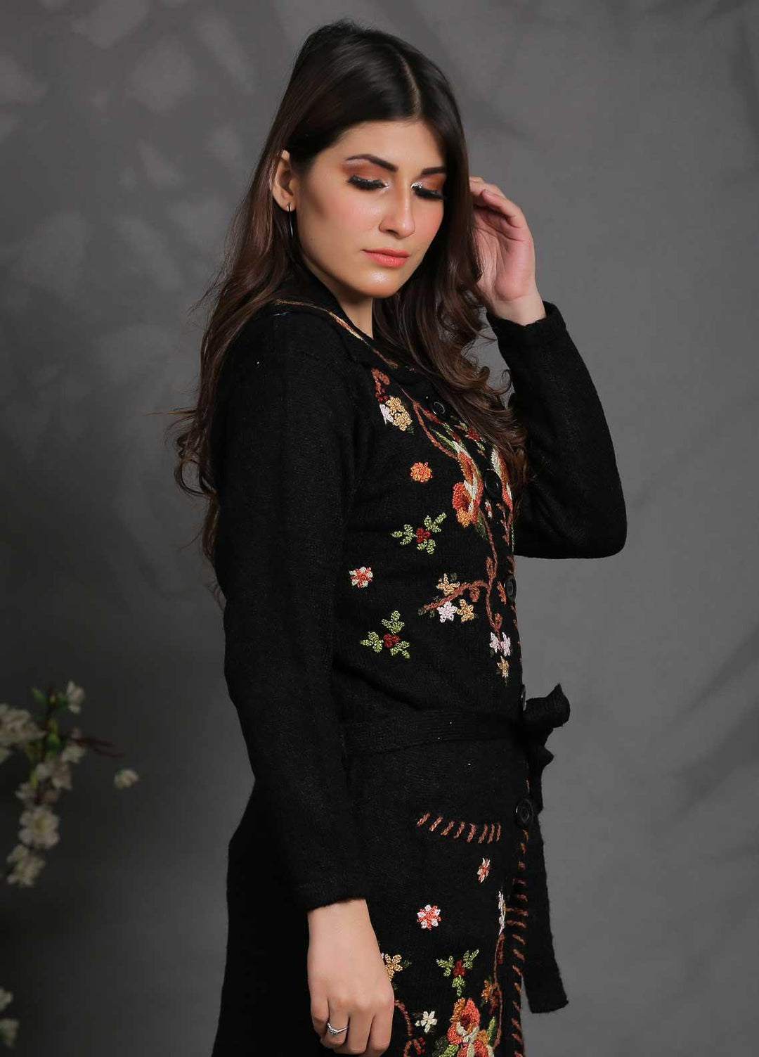 Sanaulla Exclusive Range Fancy Woolen Free Size  Sweater SUE21S G-F C3931-Black - Woolen Women Sweaters