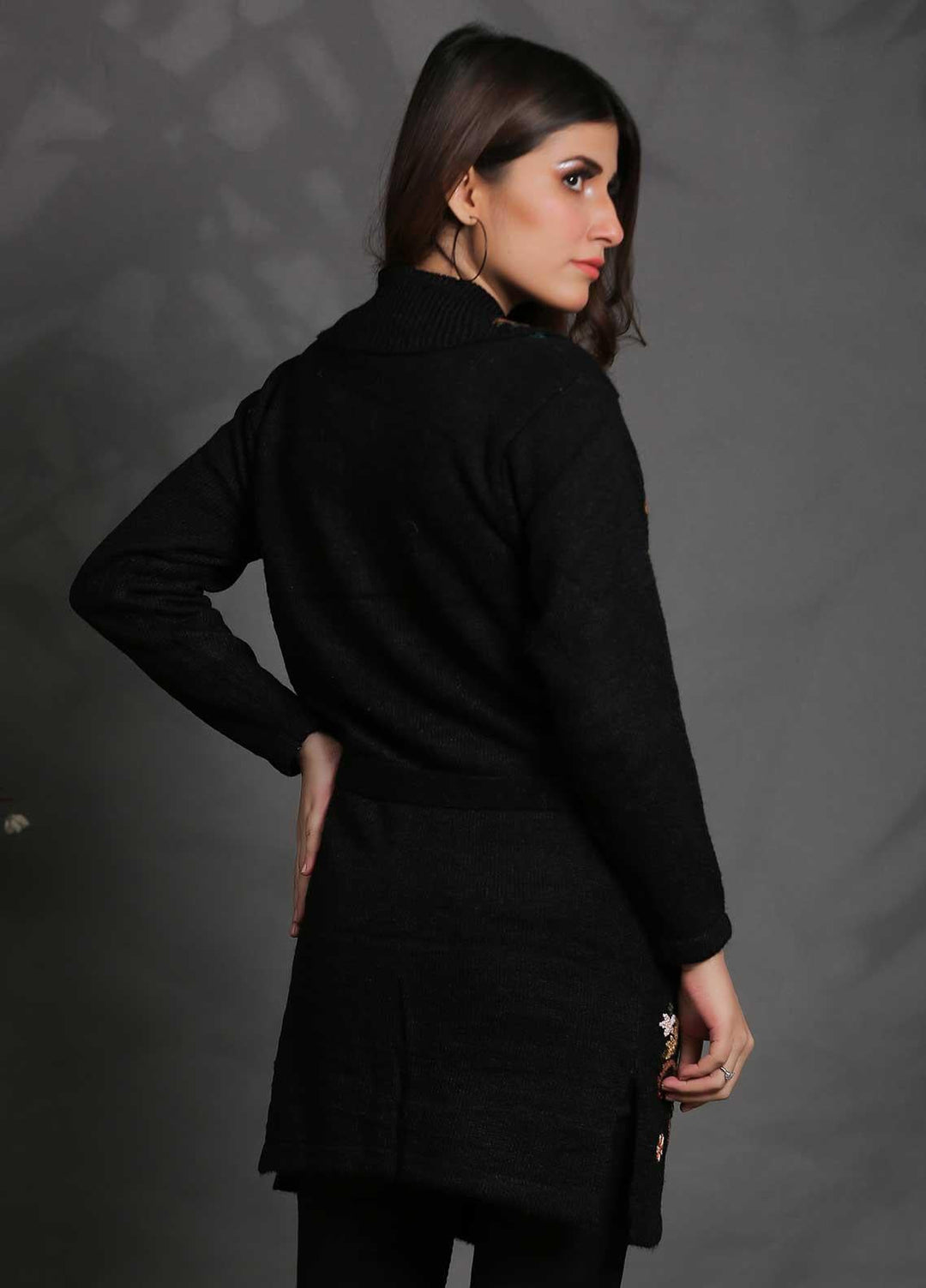 Sanaulla Exclusive Range Fancy Woolen Free Size  Sweater SUE21S G-F C3931-Black - Woolen Women Sweaters