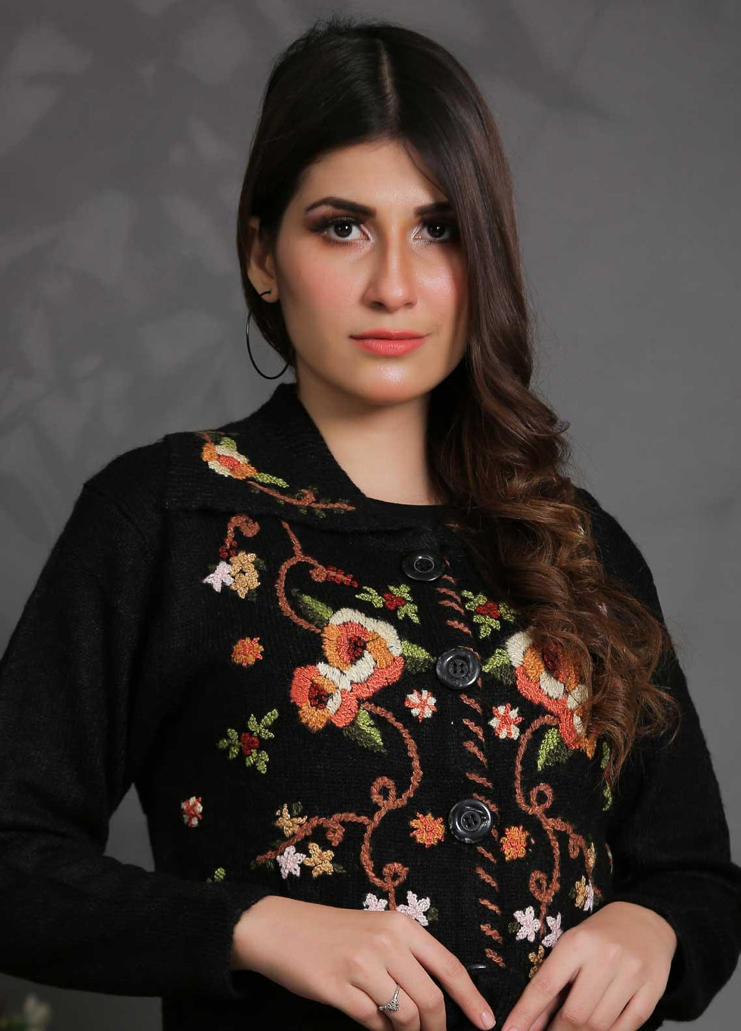 Sanaulla Exclusive Range Fancy Woolen Free Size  Sweater SUE21S G-F C3931-Black - Woolen Women Sweaters